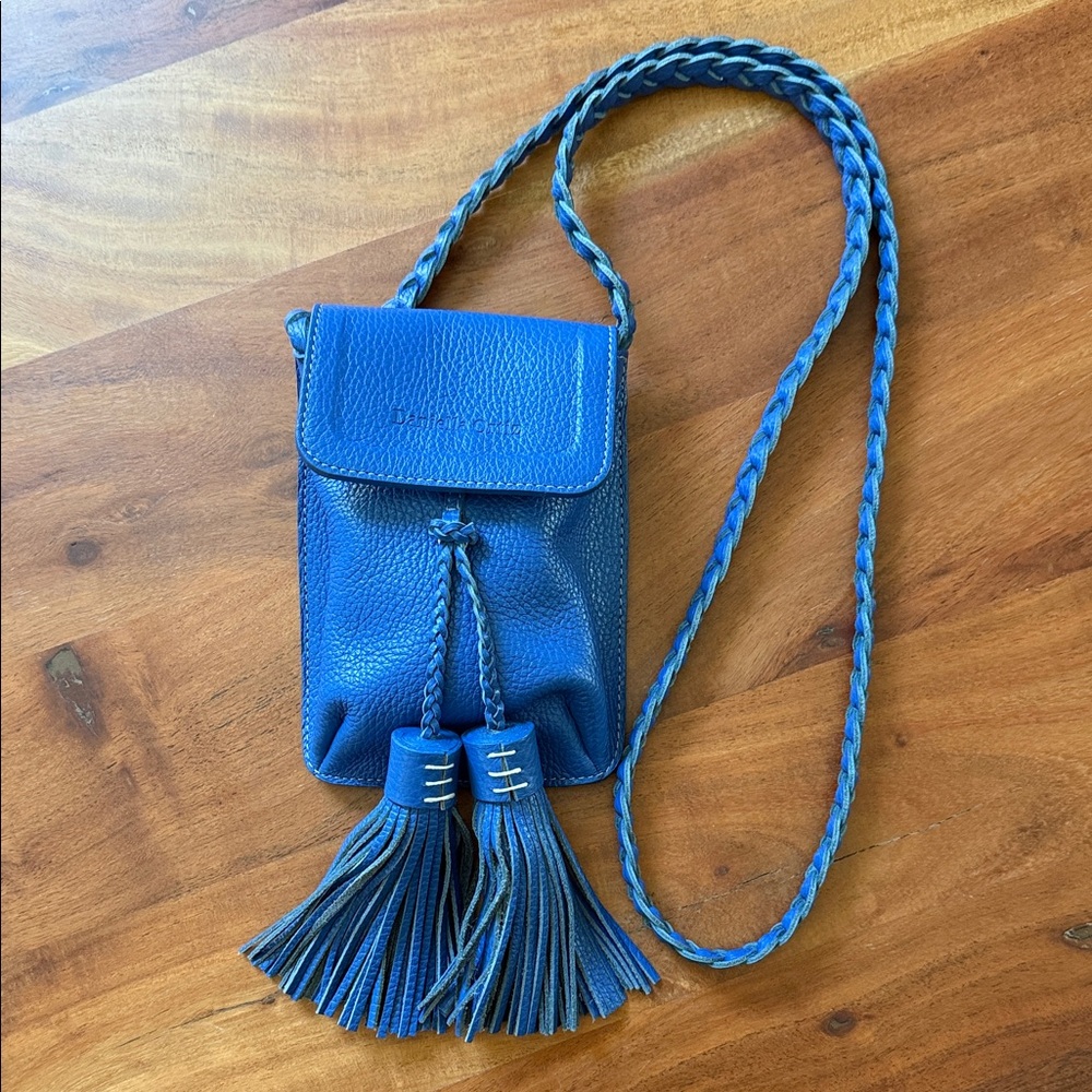 Daniella Ortiz—Blue Leather Tassel Crossbody Bag